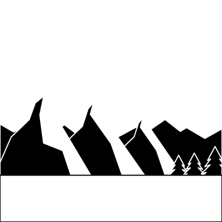 landscape natural peak mountains snow tree pine water vector illustrationのイラスト素材