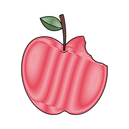 red apple with green leaf and bite food vector illustration drawingのイラスト素材