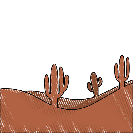 Landscape desert with cactusのイラスト素材