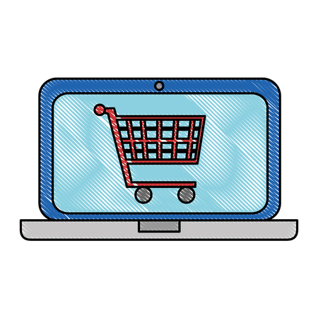 laptop computer with cart shopping vector illustration designのイラスト素材