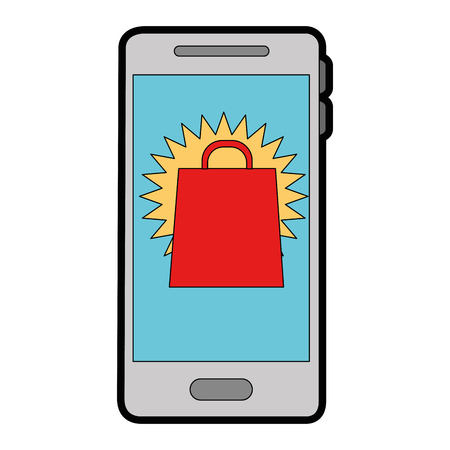 Mobile phone device with shopping bagのイラスト素材