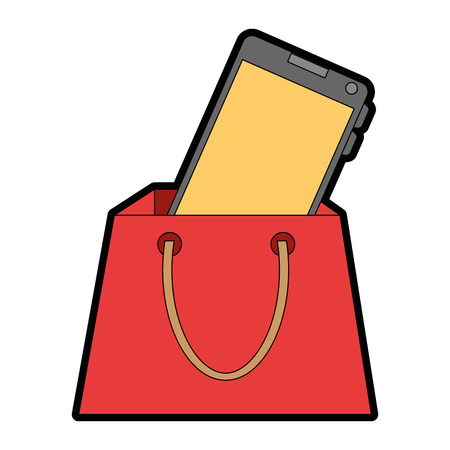 Shopping bag with mobile phoneのイラスト素材