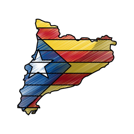map of catalonia and flag patriotism independence vector illustrationのイラスト素材