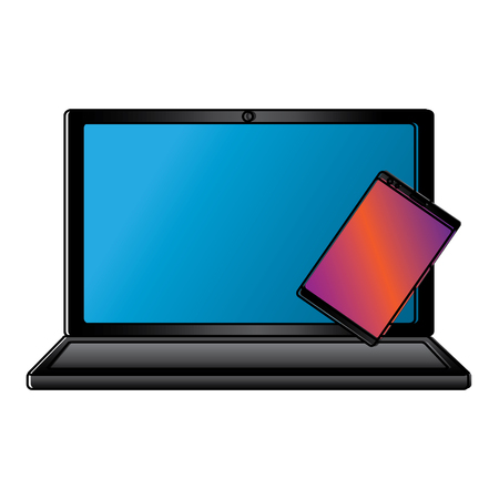 Laptop and smartphone device gadget screen technology set vector illustrationのイラスト素材