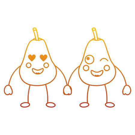 kawaii two cartoon fruit, pear character friends vector illustrationのイラスト素材