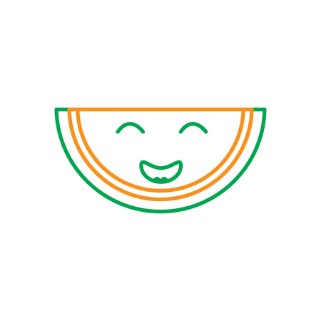 kawaii watermelon, fruit cartoon line vector illustration in green and orange colorのイラスト素材