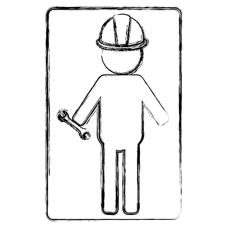 constructor silhouette with wrench vector illustration designのイラスト素材