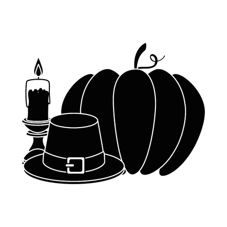 pumpkin fresh with thanksgiving hat and candle vector illustrationのイラスト素材