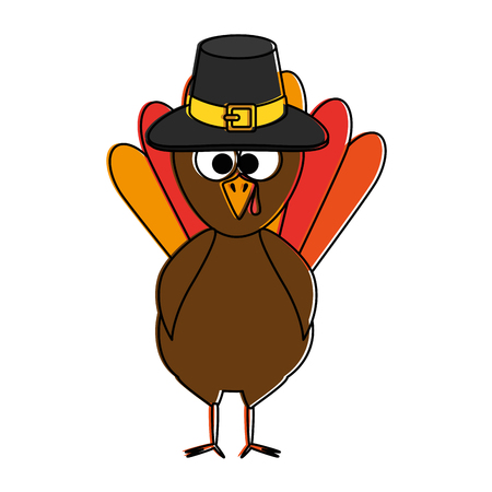 thanksgiving turkey with hat character icon vector illustration designのイラスト素材