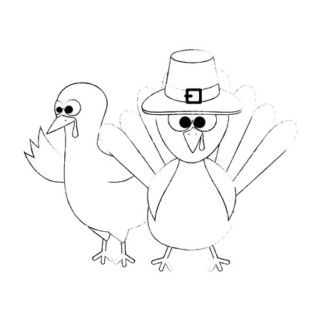 thanksgiving turkeys with hat character icon vector illustration designのイラスト素材