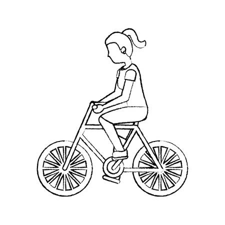 woman riding bicycle activity recreation sport vector illustration sketchのイラスト素材
