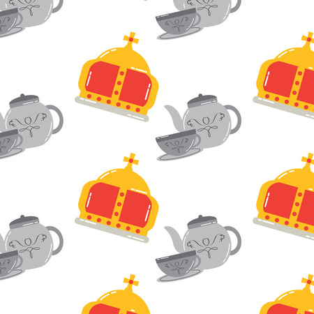 english culture teatime crown and teapot cup vector illustrationのイラスト素材
