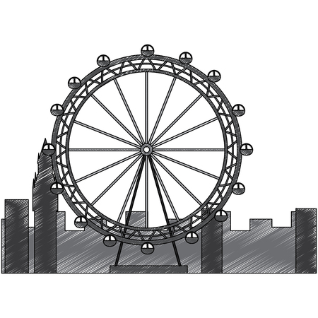 london ferris wheel recreation landmark and buildings vector illustrationのイラスト素材