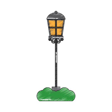 street lamp light with grass decoration vector illustrationのイラスト素材