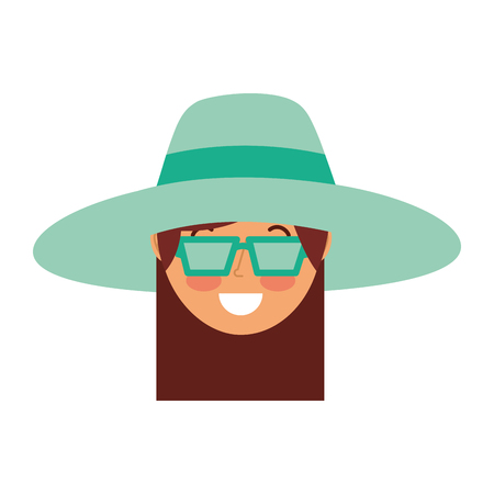 happy face woman wearing hat and sunglasses vector illustrationのイラスト素材