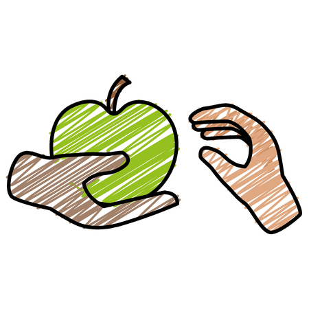 Hand with apple fresh vector illustration designのイラスト素材