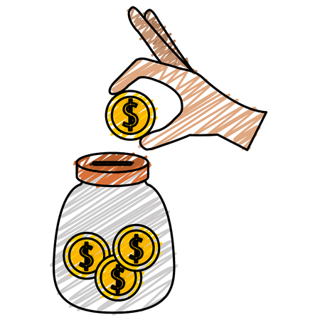 hand saver with glass jar and coins money vector illustration designのイラスト素材