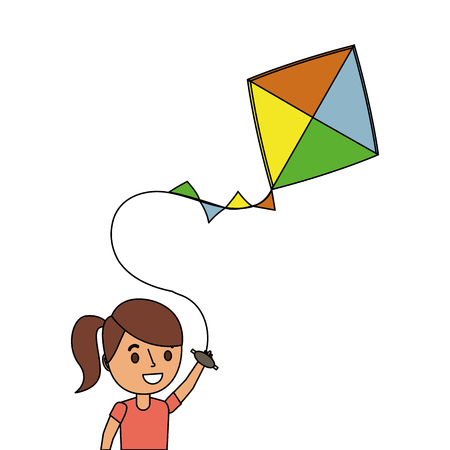 happy girl with kite cheerful playing vector illustrationのイラスト素材