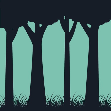 silhouette of trunk trees weed landscape green background vector illustrationのイラスト素材