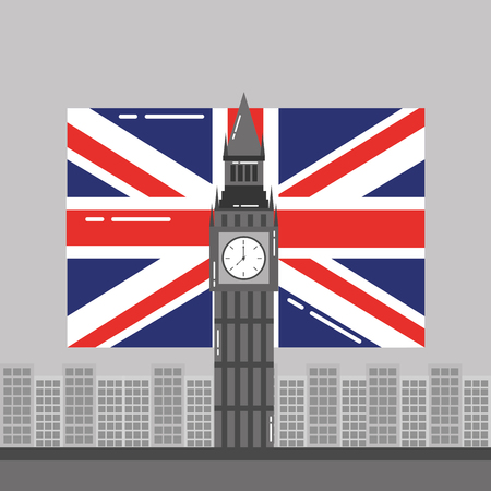 big ben london flag england and buildings tower landmark vector illustrationのイラスト素材