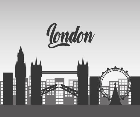 london city with famous buildings tourism england landmarks vector illustrationのイラスト素材