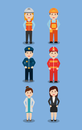 Worker icon set on blue background, vector illustration.のイラスト素材