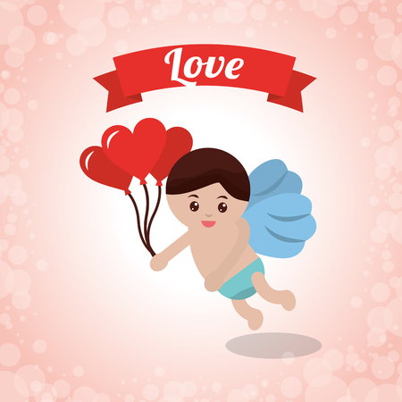 love cupid holding balloons heart fly banner vector illustrationのイラスト素材