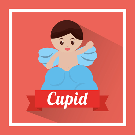 love cute cupid in cloud waving hand vector illustrationのイラスト素材