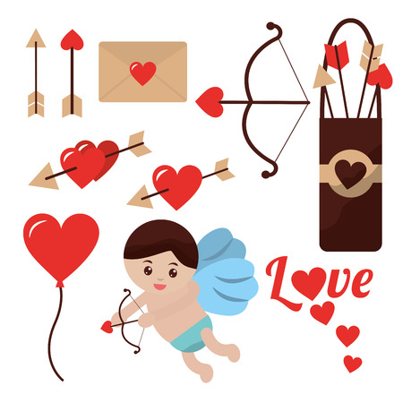 love cupid angel fly bow arrow balloon heart vector illustrationのイラスト素材