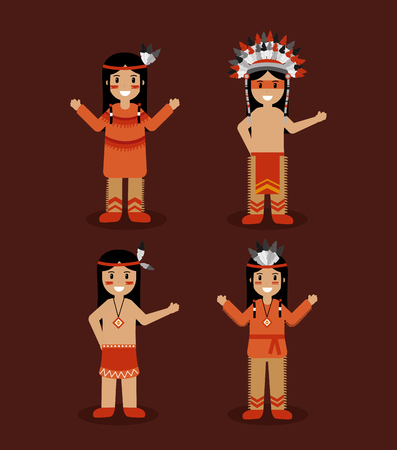 native american indian people with traditional costume vector illustrationのイラスト素材