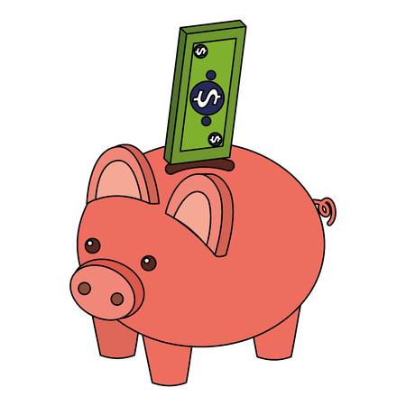 bank piggy with banknote money cash isometric vector illustrationのイラスト素材