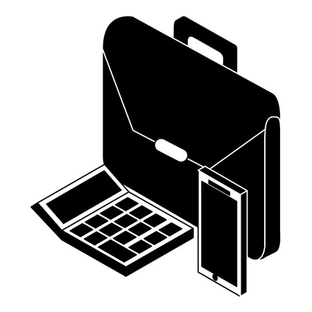 business briefcase mobile and calculator isometric vector illustration pictogramのイラスト素材
