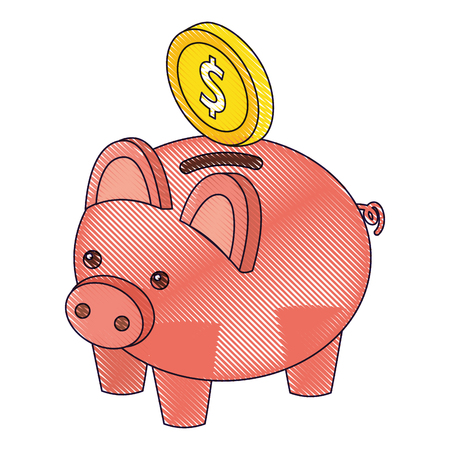 bank piggy with coin money cash isometric vector illustration drawingのイラスト素材