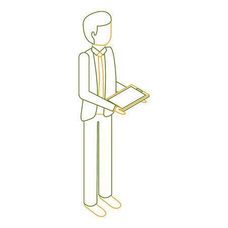 businessman stand holding tablet device vector illustration outline colorのイラスト素材