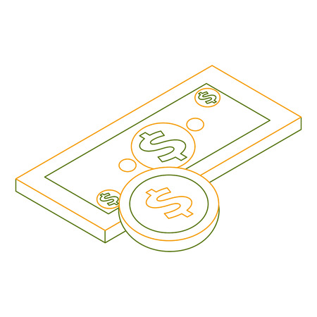 money banknote coin currency dollar isometric vector illustration outline colorのイラスト素材