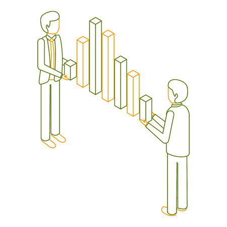 businessmen holding graph bars financial business isometric vector illustration outline colorのイラスト素材
