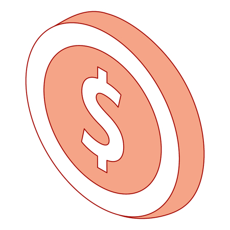 coin money icon symbol in flat isometric 3d vector illustration pink designのイラスト素材