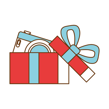 Gift box present with camera vector illustration designのイラスト素材