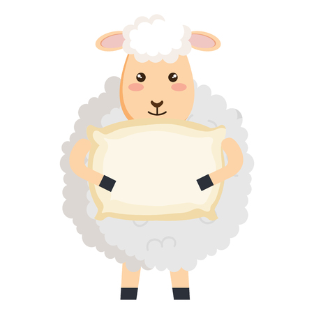 cute sheep with pillow character icon vector illustration designのイラスト素材