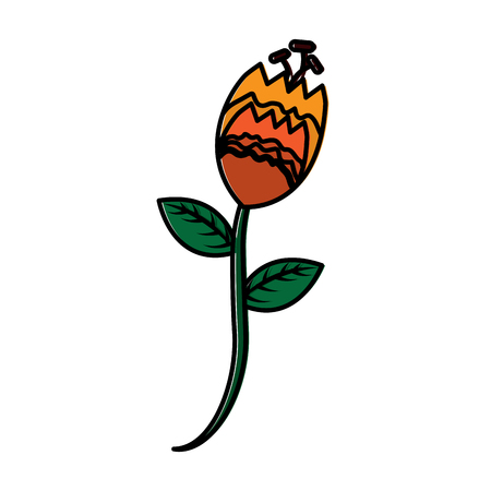 yellow flower stem leaves botanical floral vector illustrationのイラスト素材