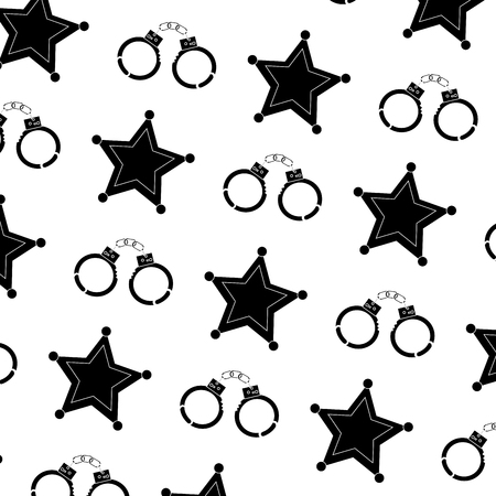 Police handcuffs and star security pattern vector illustrationのイラスト素材