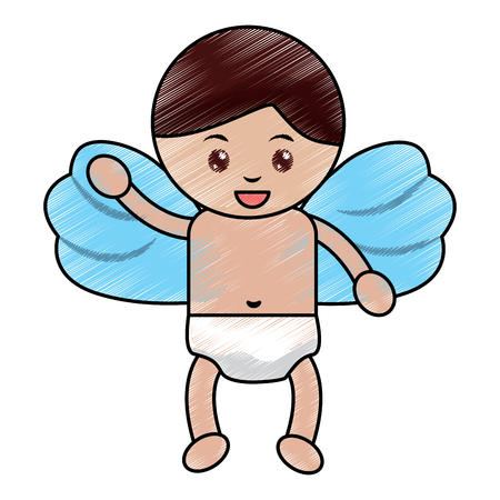 cute cupid flying hand waving cartoon vector illustrationのイラスト素材