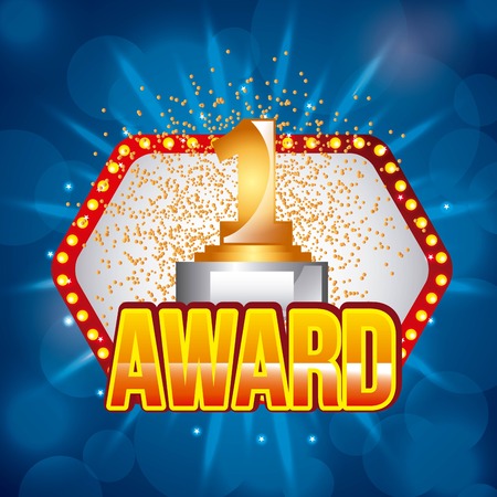 award golden number one on light festive stage podium scene vector illustrationのイラスト素材