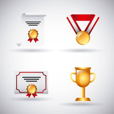 awards trophy medals and winning ribbon success icons symbols vector illustrationのイラスト素材