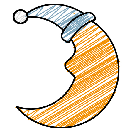 moon night with sleeping hat character vector illustration designのイラスト素材