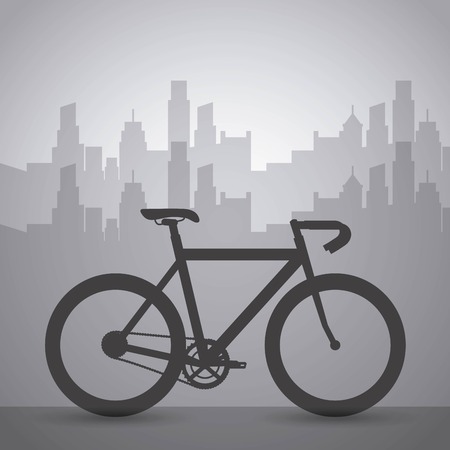 dark bike with cityscape building urban transport vector illustrationのイラスト素材