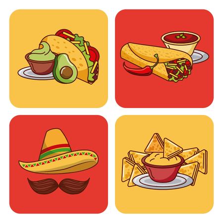 mexican food set icons menu ingredients spicy vector illustrationのイラスト素材