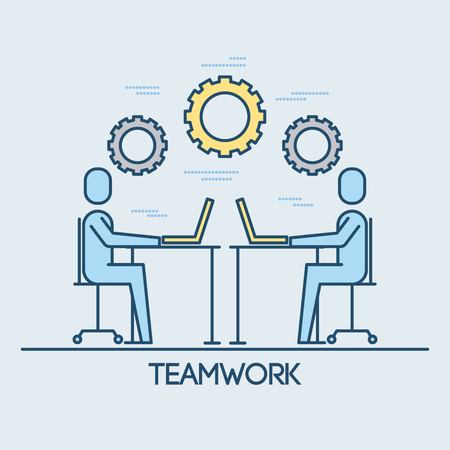 businessmen sitting working laptop teamwork vector illustrationのイラスト素材