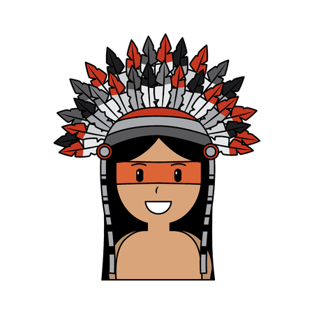 portrait aboriginal native american with war bonnet vector illustrationのイラスト素材