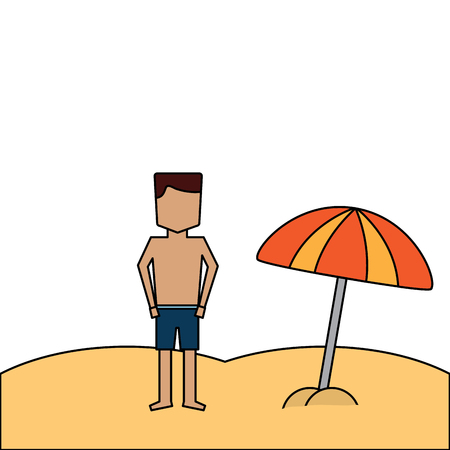 beach tropical man standign with open umbrella vector illustrationのイラスト素材